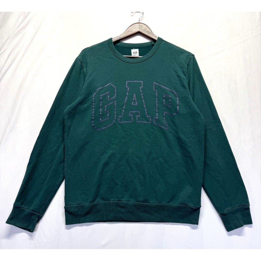Gap Pullover Sweatshirt Mens Medium Dark Green Graphic Logo Regular Crew Neck